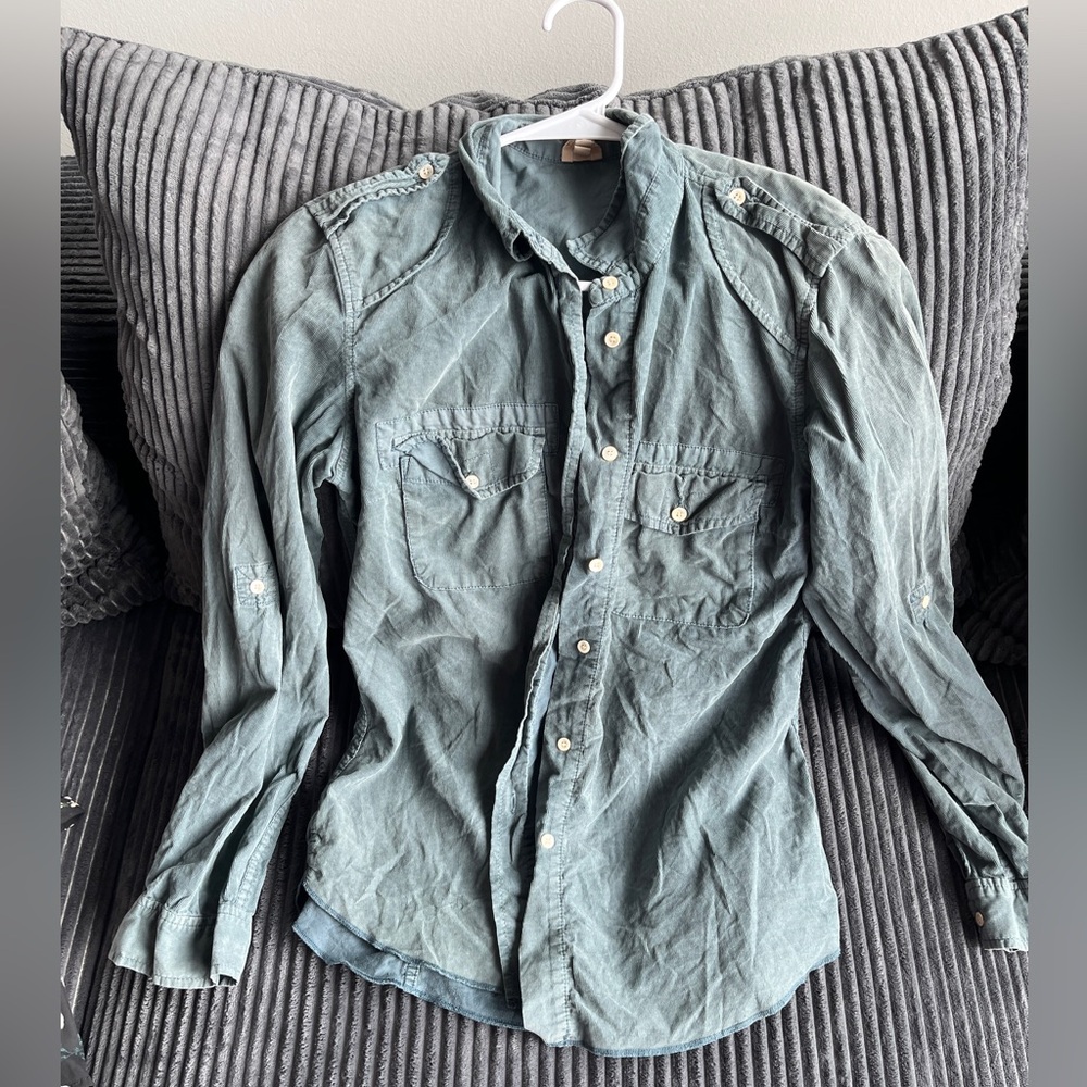 Vintage Aritzia Corduroy Green Button-Up Shirt